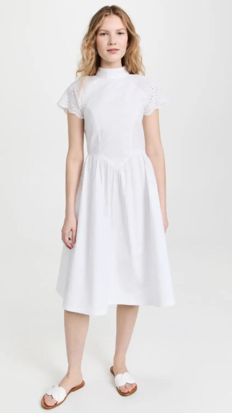 Batsheva Virginia White Broderie Anglaise Midi Dress Cottagecore M